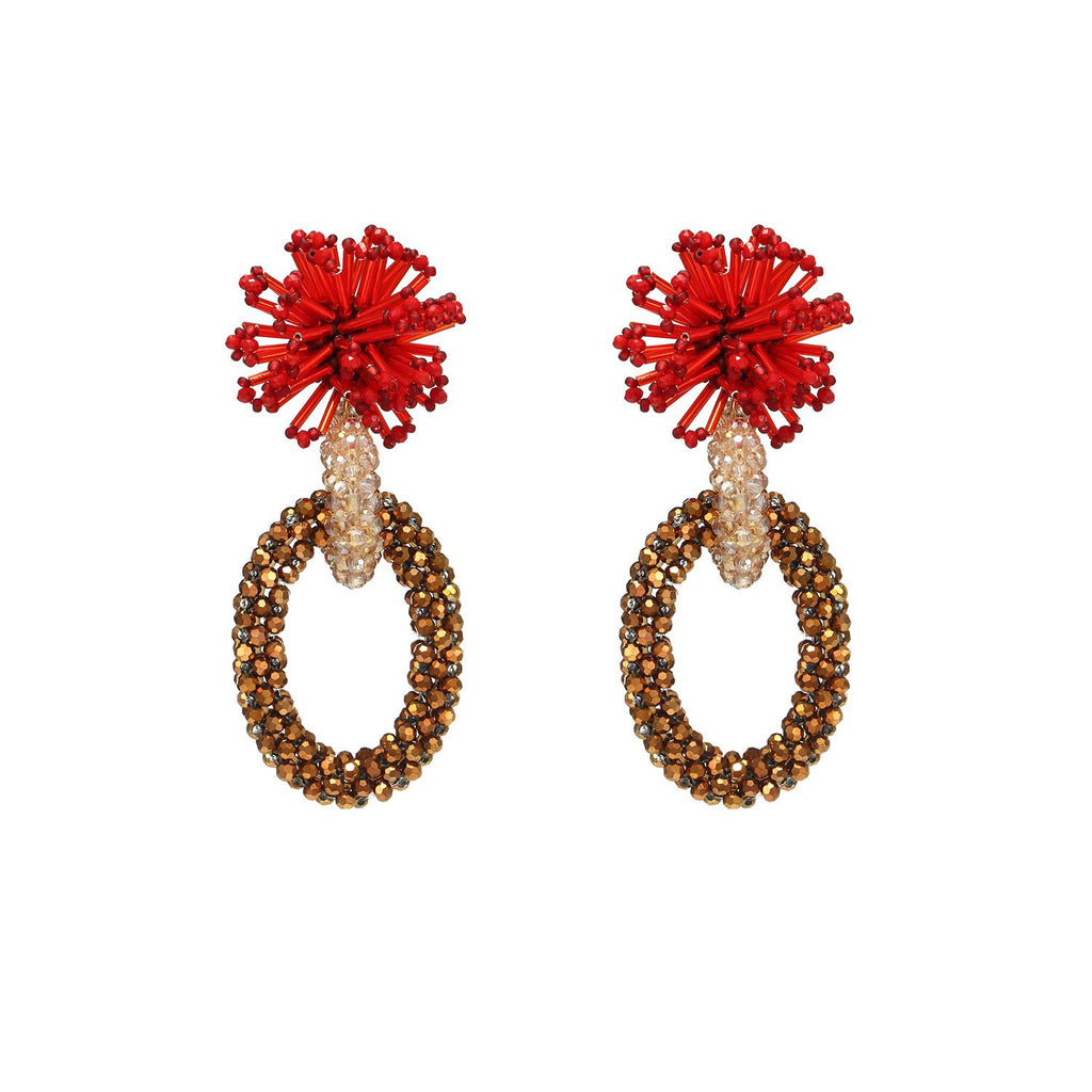 Statement Handmade Hoop Earrings With Beads Weaving
