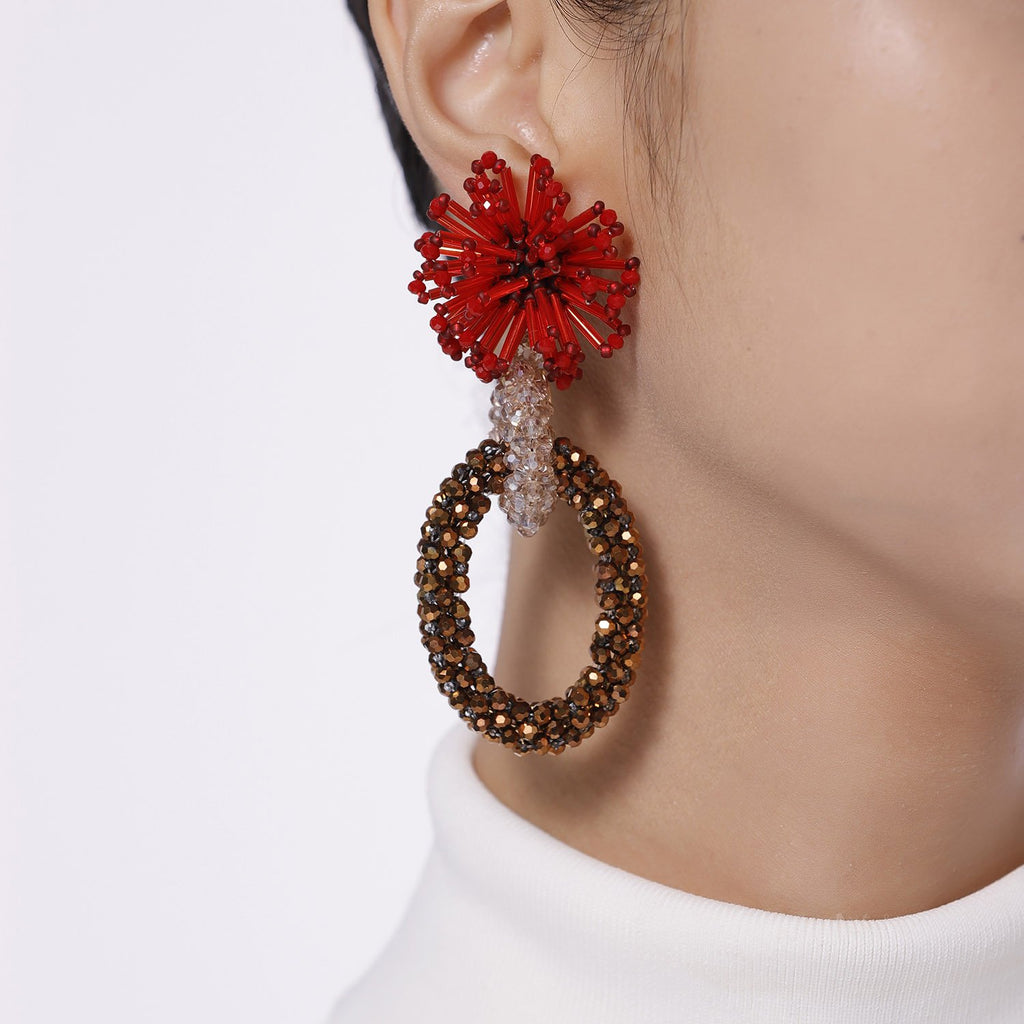 Hoops Statement Earrings With Beads Weaving