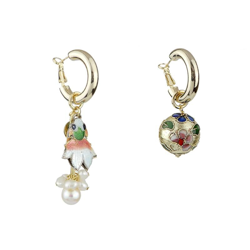 Mismatch Cloisonne Handmade Drop Earrings