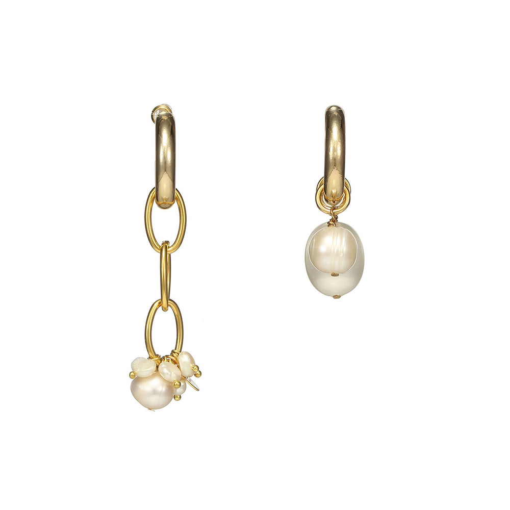 Asymmetrical Cross Pearls Silver Earrings