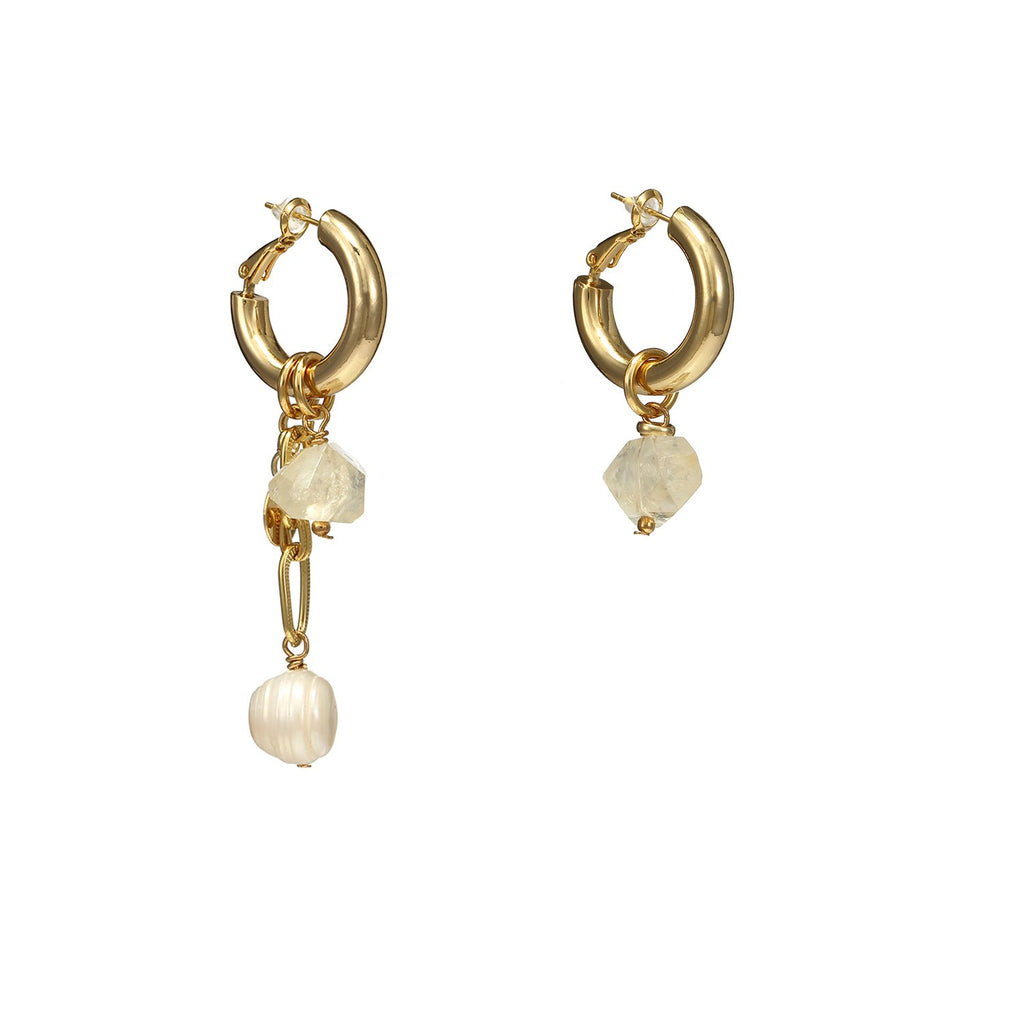 Best Handmade Mismatched Citrine Pearls Cross Earrings