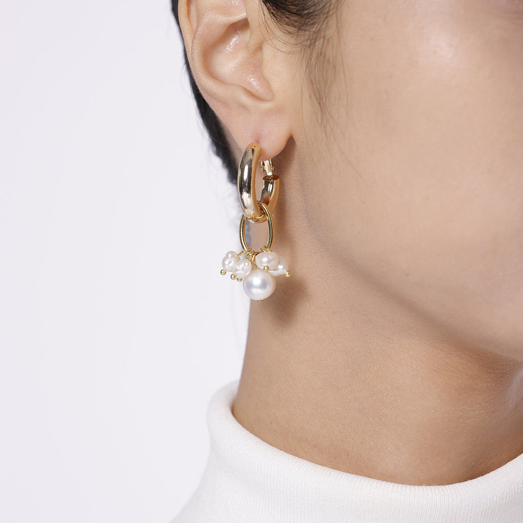 Mismatched Citrine Pearls Cross Earrings