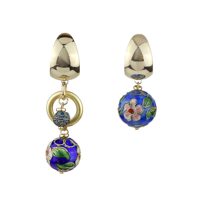 Mismatched Cloisonne Pearl Statement Handmade Drop Earrings