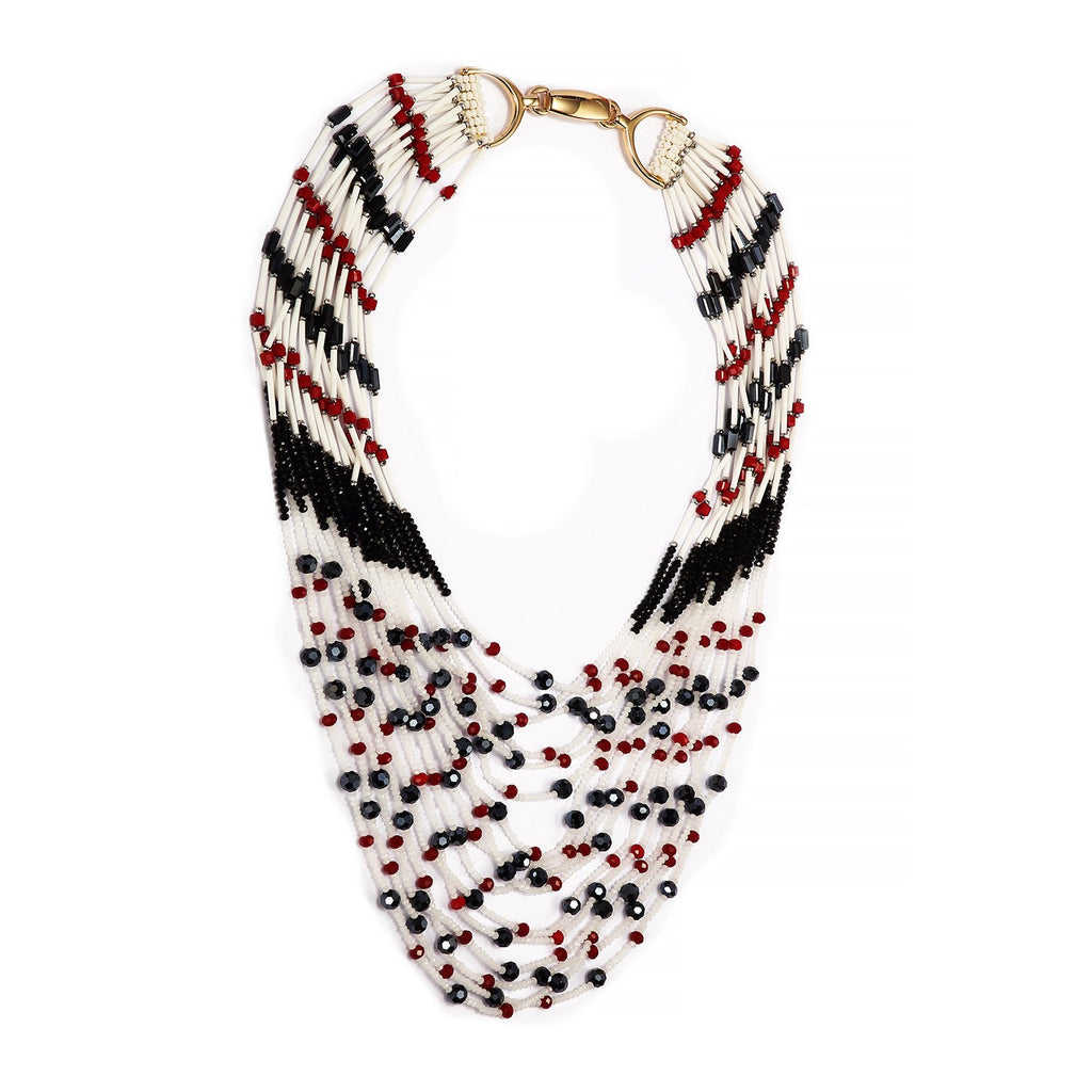 Multi Long Strand Beaded Statement Handmade Necklace