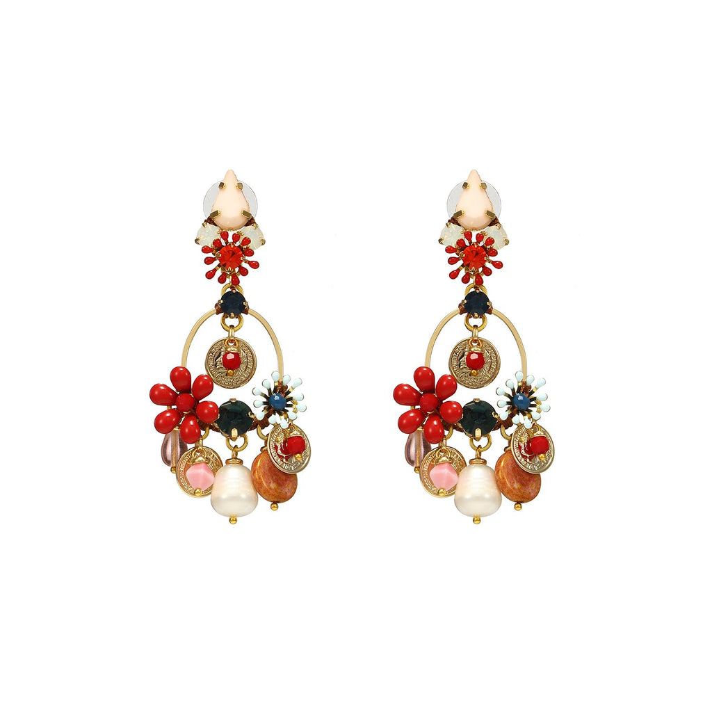 Multi Shaped Colored Flowers Handmade Drop Earrings