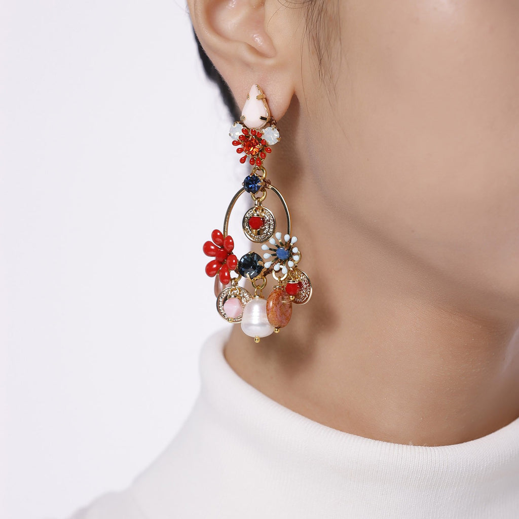 Multi Shaped Colored Flowers Earrings