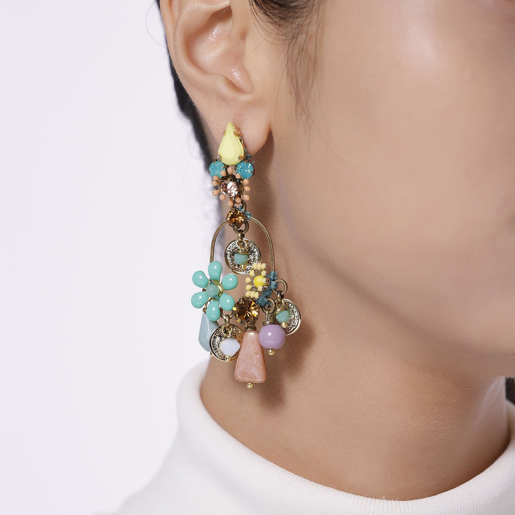 Multi Shaped And Colored Flowers Earrings