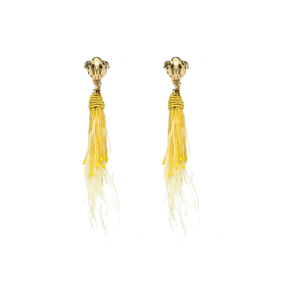 Yellow Ostrich Feather Earrings