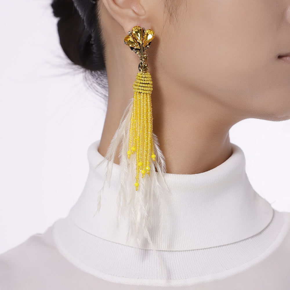 Best Handmade Yellow Ostrich Feather Earrings