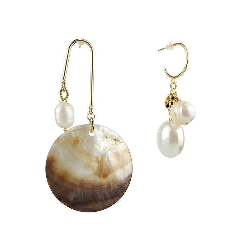 Sea Shell Pearl Asymmetrical Earring