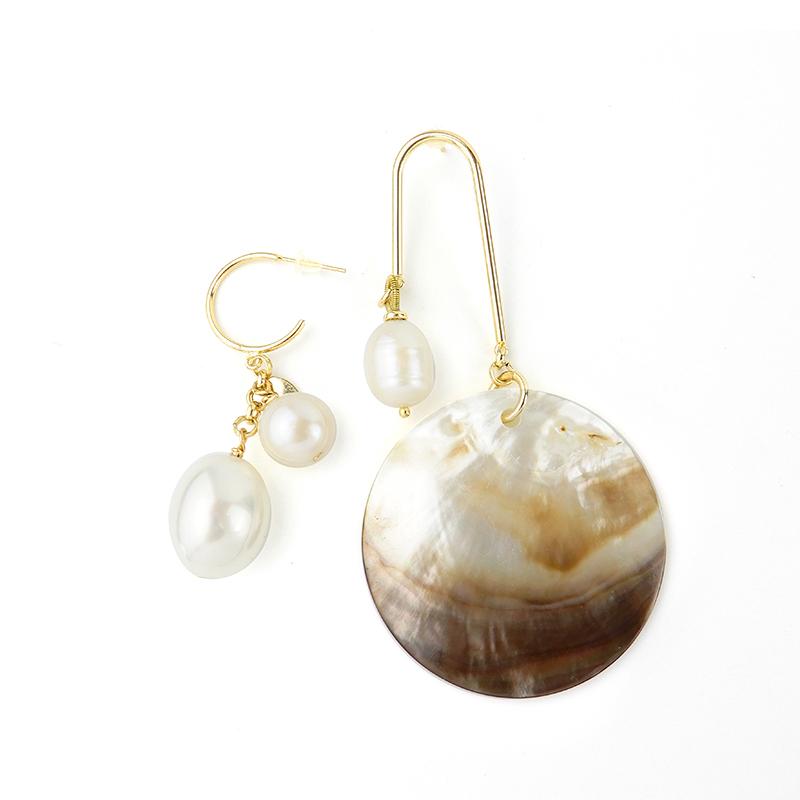 Discount Handmade Sea Shell Pearl Asymmetrical Earring