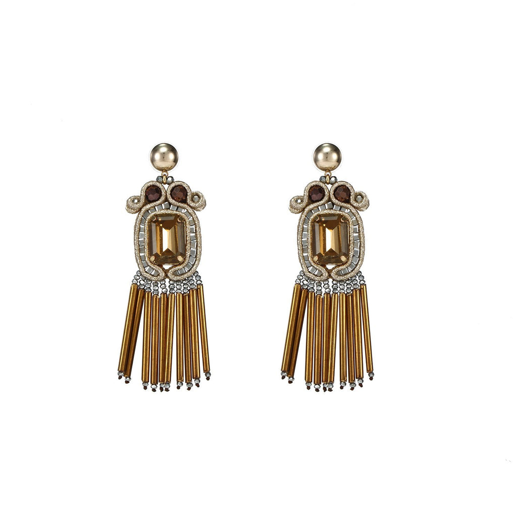 Soutache Handmade Drop Earrings With Glass Tube Fringe