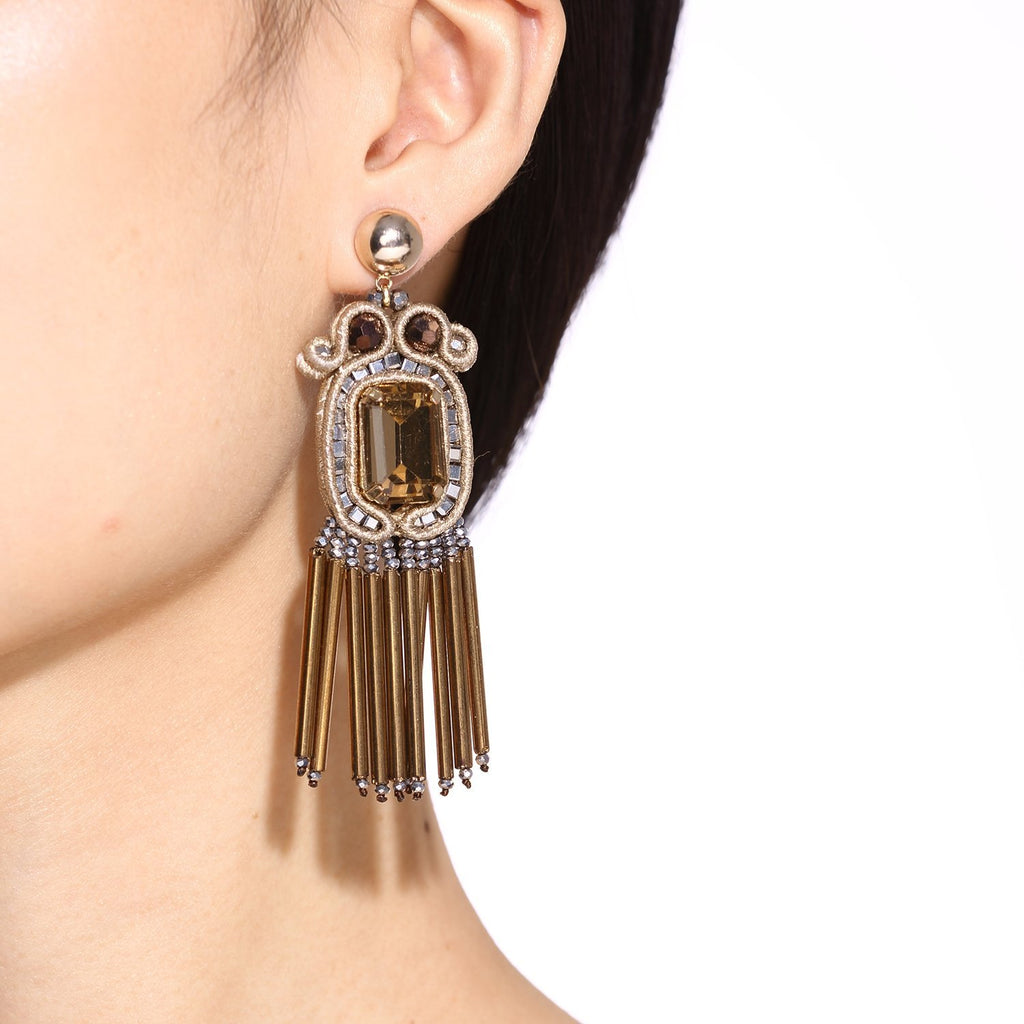 Soutache Earrings With Glass Tube Fringe