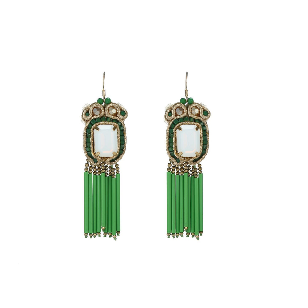 Statement Soutache Handmade Drop Earrings With Glass Tube Fringe