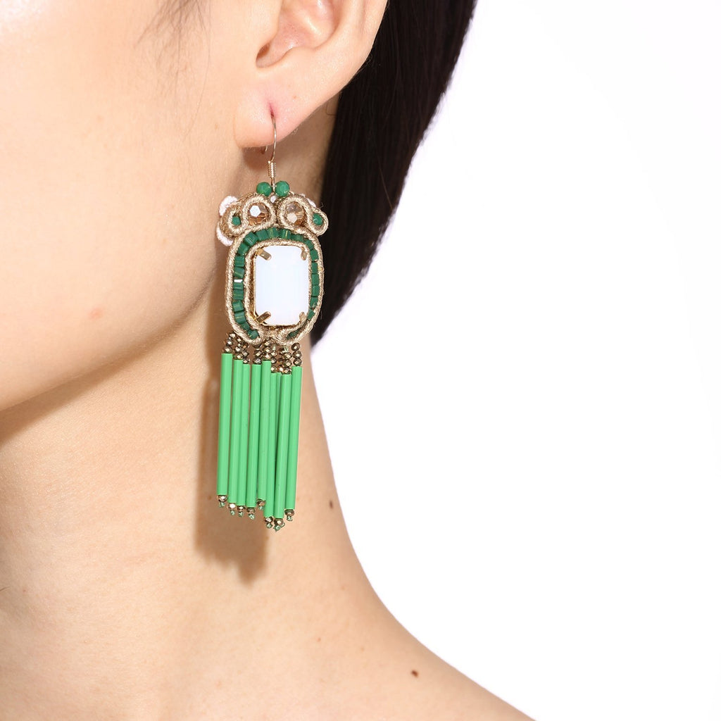Statement Soutache Earrings With Glass Tube Fringe
