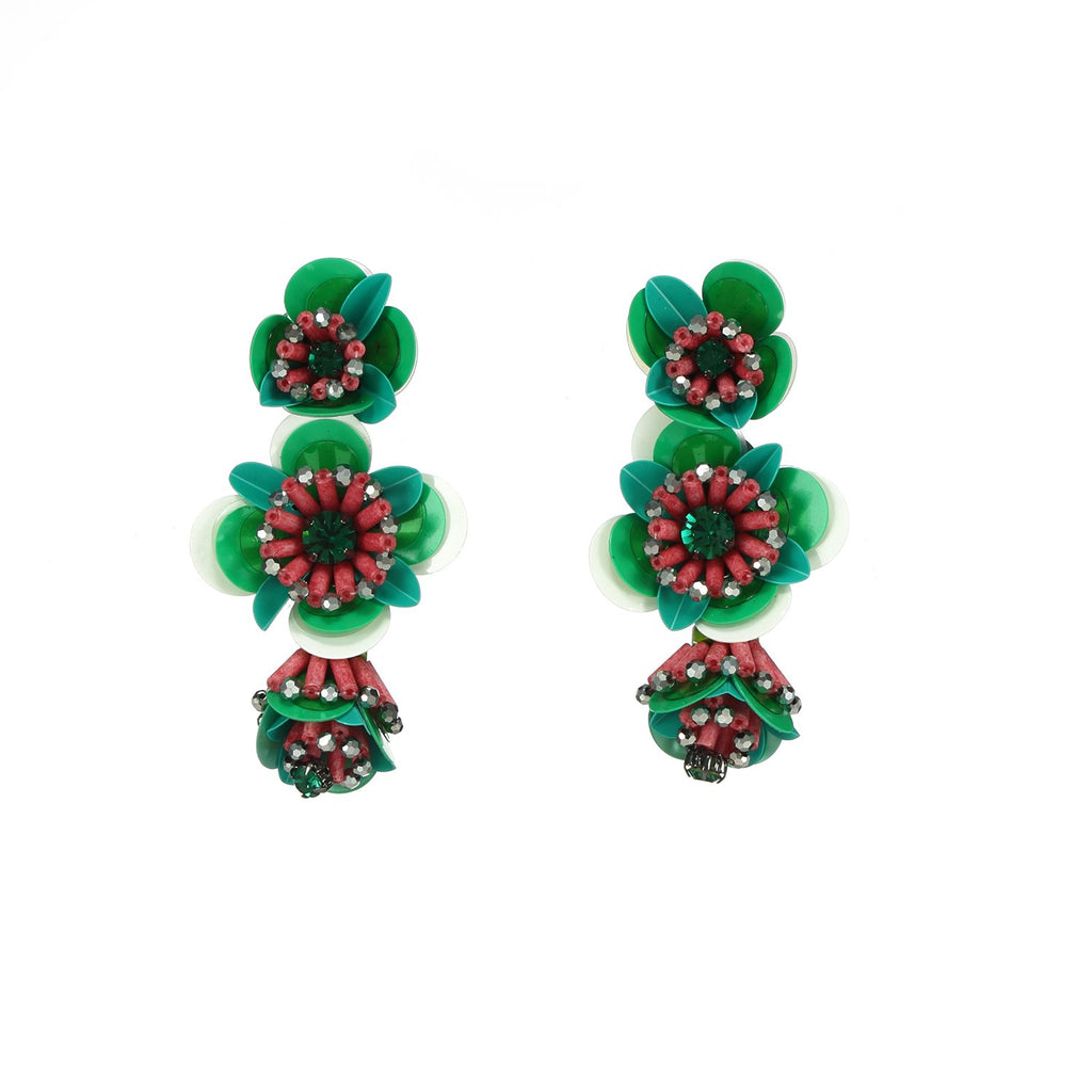 Triple Flower Resort Statement Handmade Drop Earrings