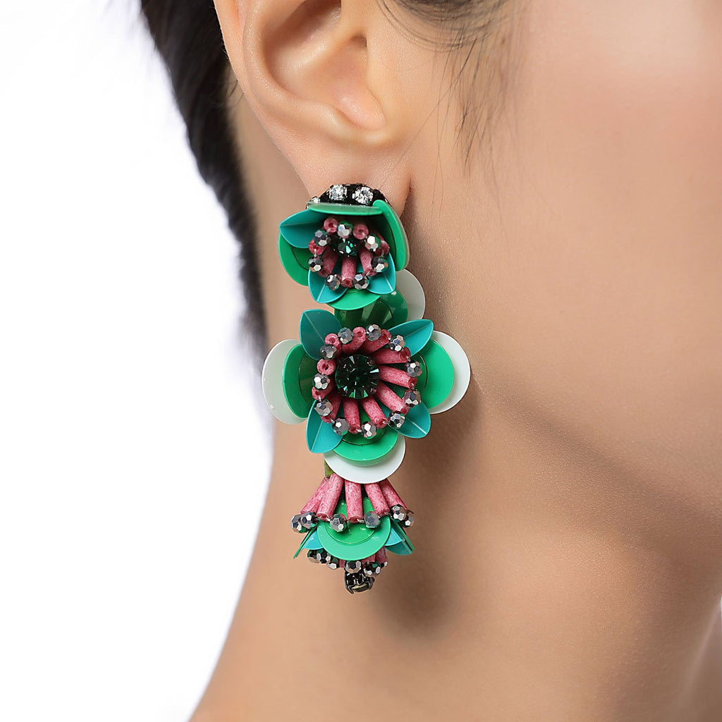 Triple Flower Resort Statement Earrings