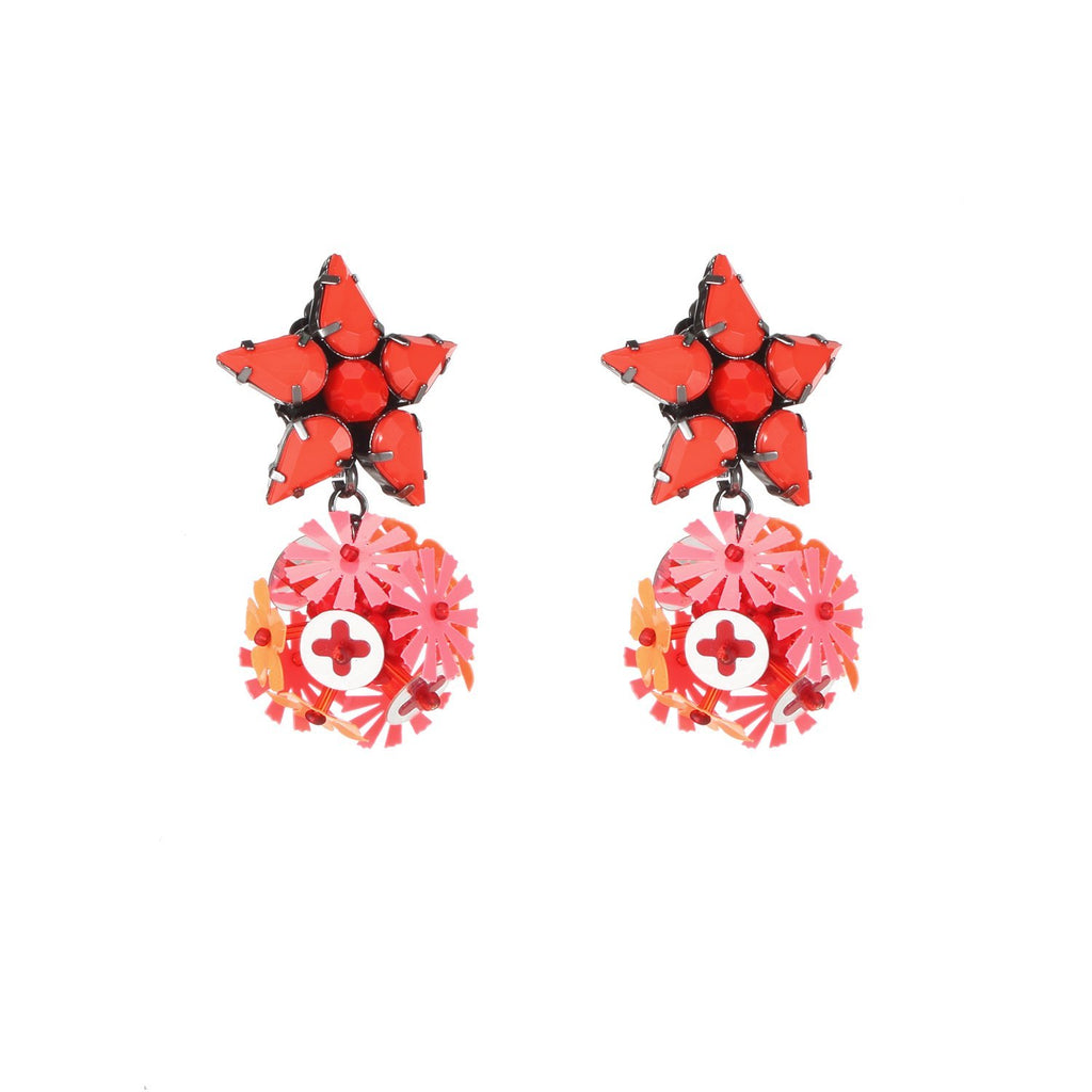 Tropical Guanajuato Flower Ball Statement Handmade Drop Earrings
