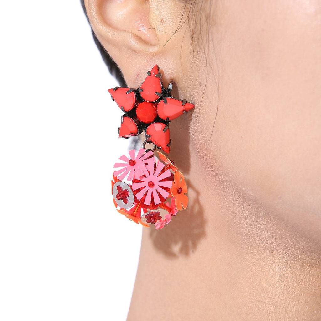 Tropical Flower Ball Statement Earrings