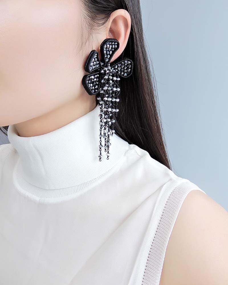 Unusual Flower Earrings With Tassel