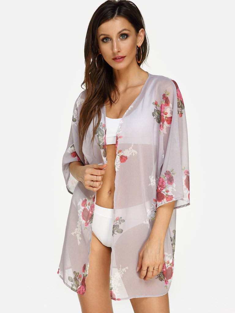 Womens Floral Print Beach Kimono