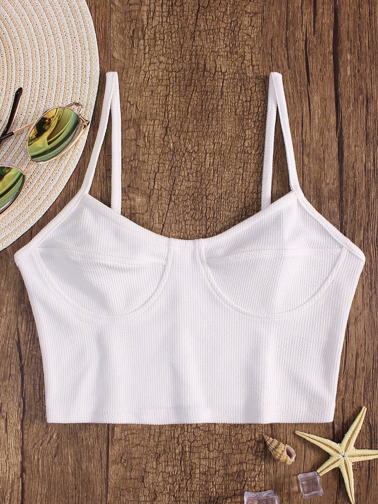 V-Neck Sleeveless White Cropped Camis