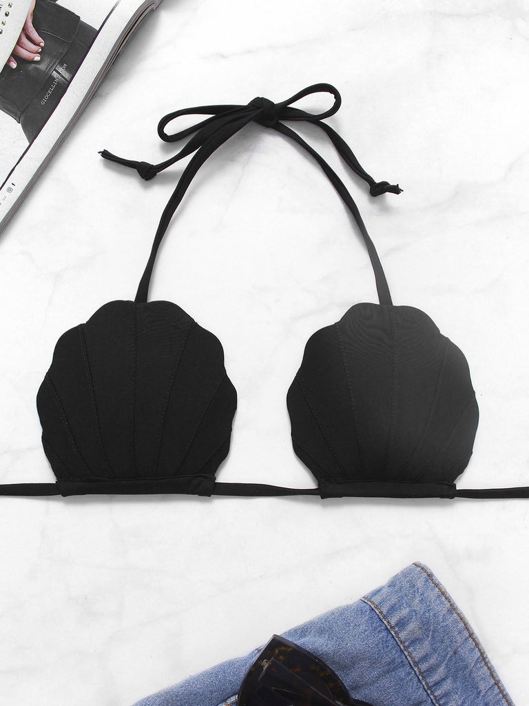Black V-Neck Plain Tie-Up Bikini Top