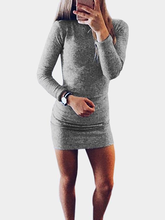 Grey Round Neck Long Sleeve Fashion Fashion Mini Dress