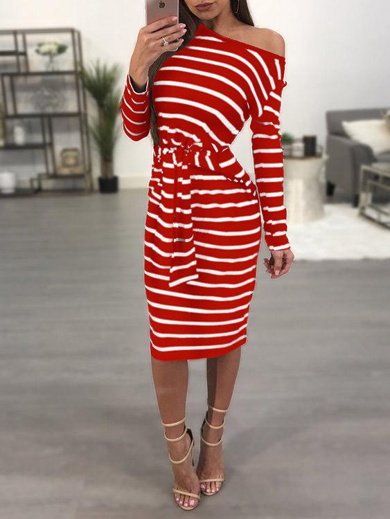Womens Striped Midi Dress