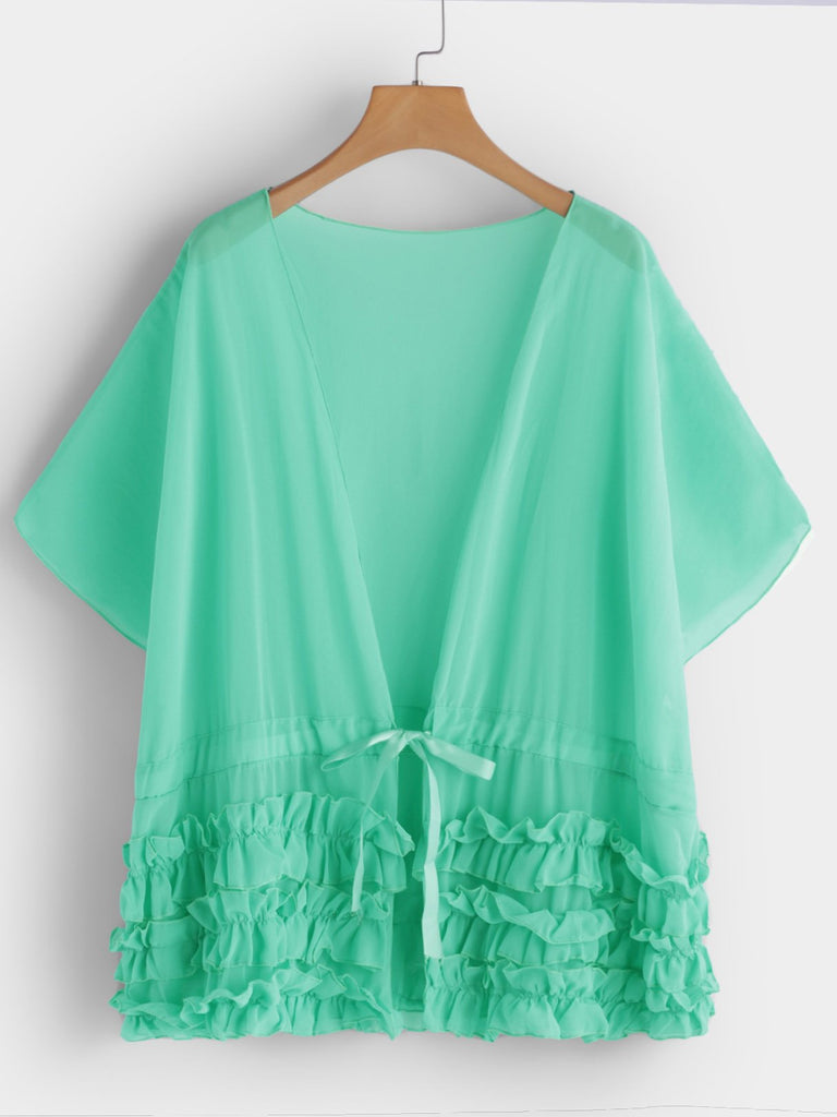 Pleated See Through Self-Tie Beach Top