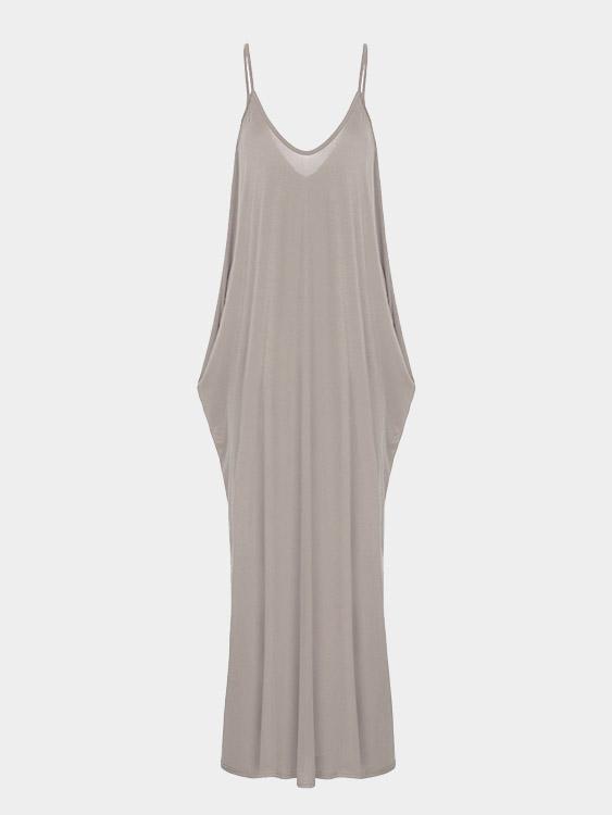 Grey V-Neck Sleeveless Maxi Dress