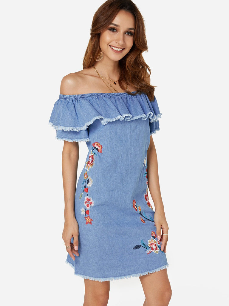 Ladies Blue Off The Shoulder Dresses