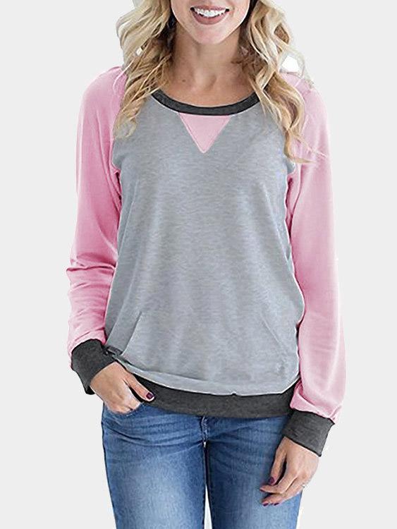 Colorblock Kangaroo Pouch Pocket T-Shirts