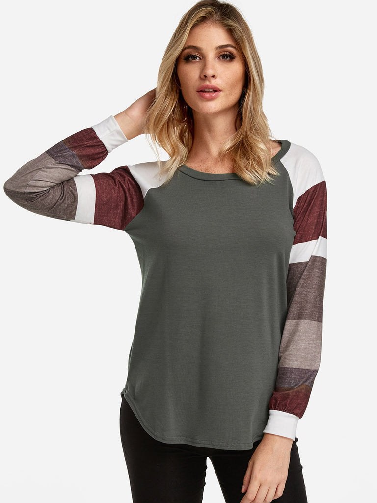 Round Neck Long Sleeve Stripe T-Shirts