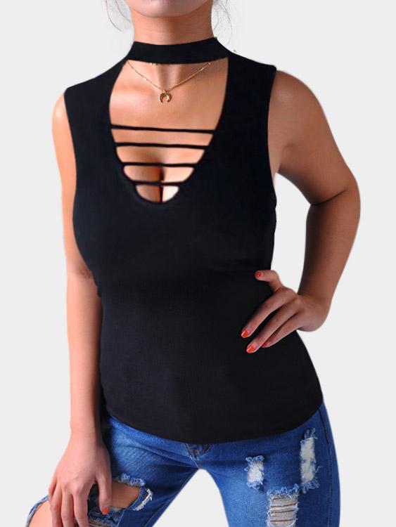 Halter V-Neck Cut Out Sleeveless Tank Top
