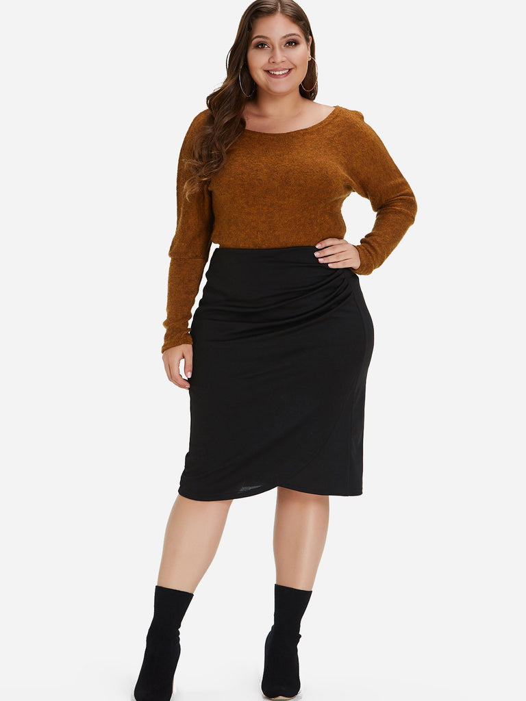 Plain Pleated Black Plus Size Bottoms