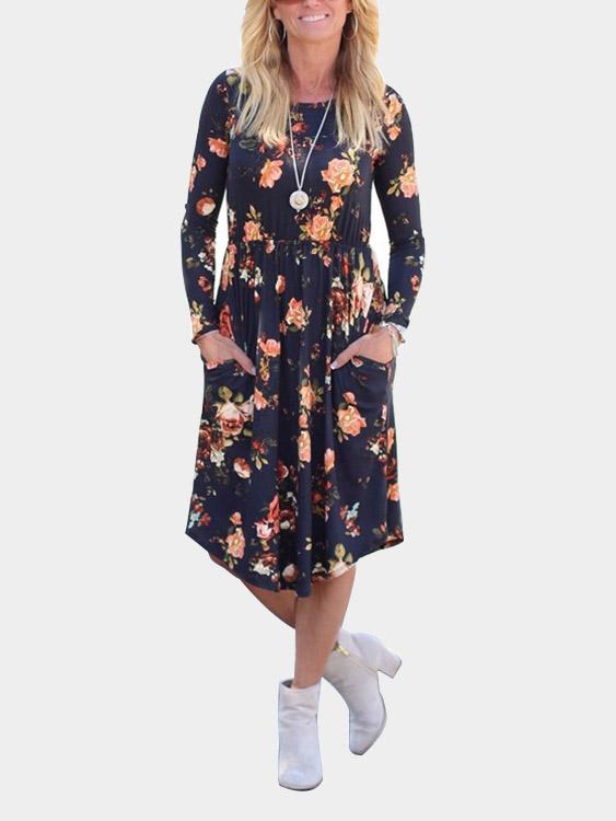 Ladies Navy Floral Dresses