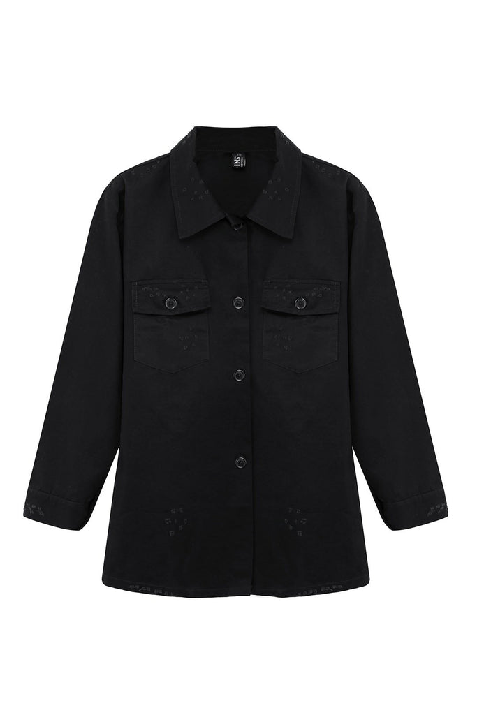 Lapel Collar Long Sleeve Black Plus Size Coats & Jackets