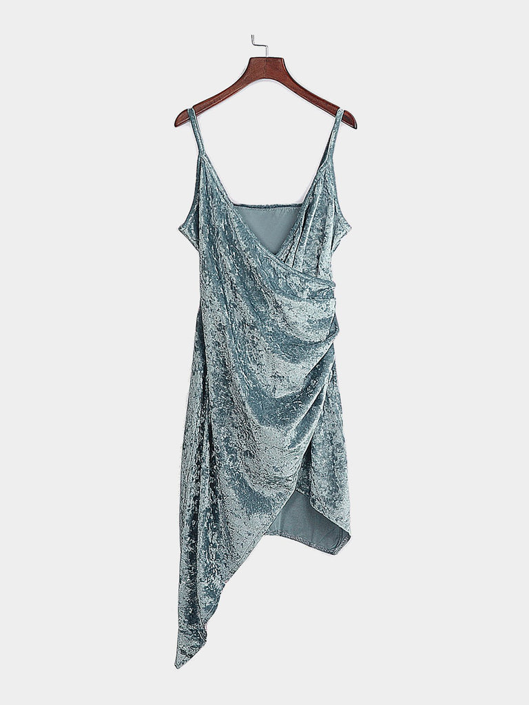 Grey V-Neck Sleeveless Wrap Irregular Hem Sexy Dresses