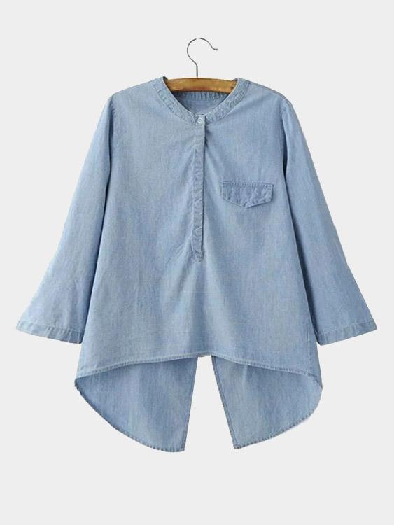 Curved Hem Blue Blouses