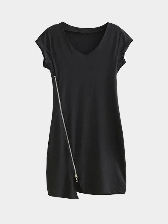 Black V-Neck Sleeveless Irregular Hem Mini Dress