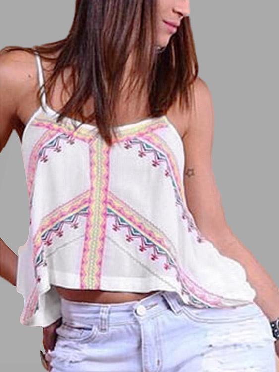 Floral Print Slit Sleeveless Asymmetrical Hem White Camis