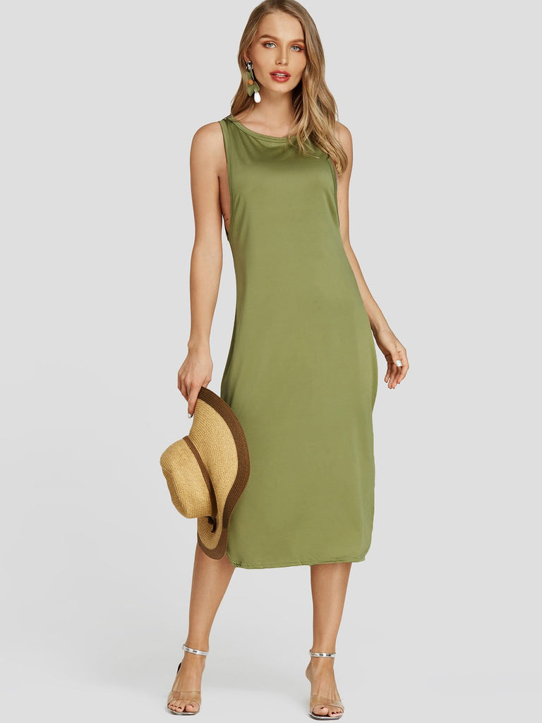 Ladies Army Green Midi Dresses