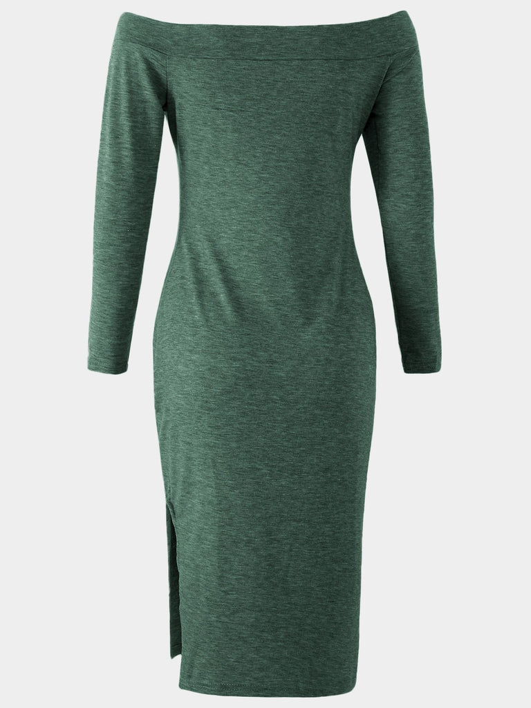 Ladies Green Off The Shoulder Dresses