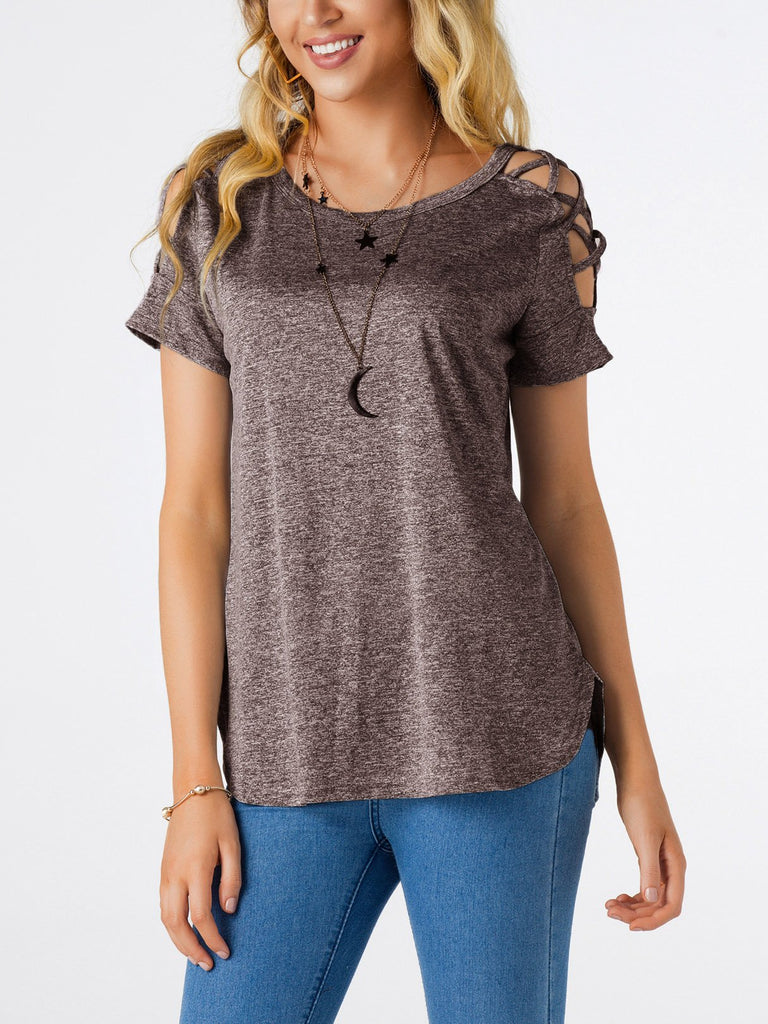 Round Neck Plain Hollow Short Sleeve T-Shirts
