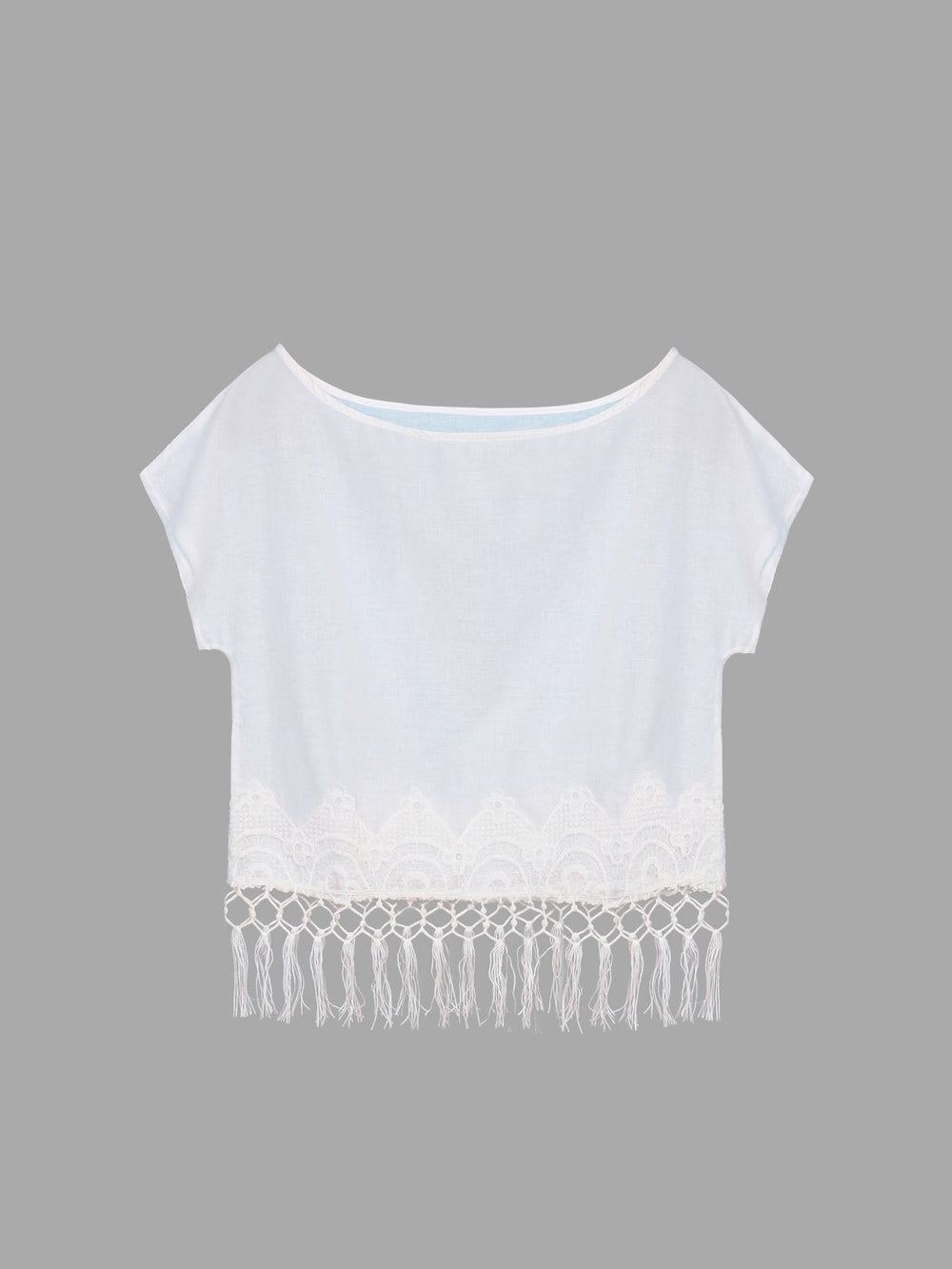 White Round Neck Tassel Crochet Lace Embellished Cover Ups Swimwear