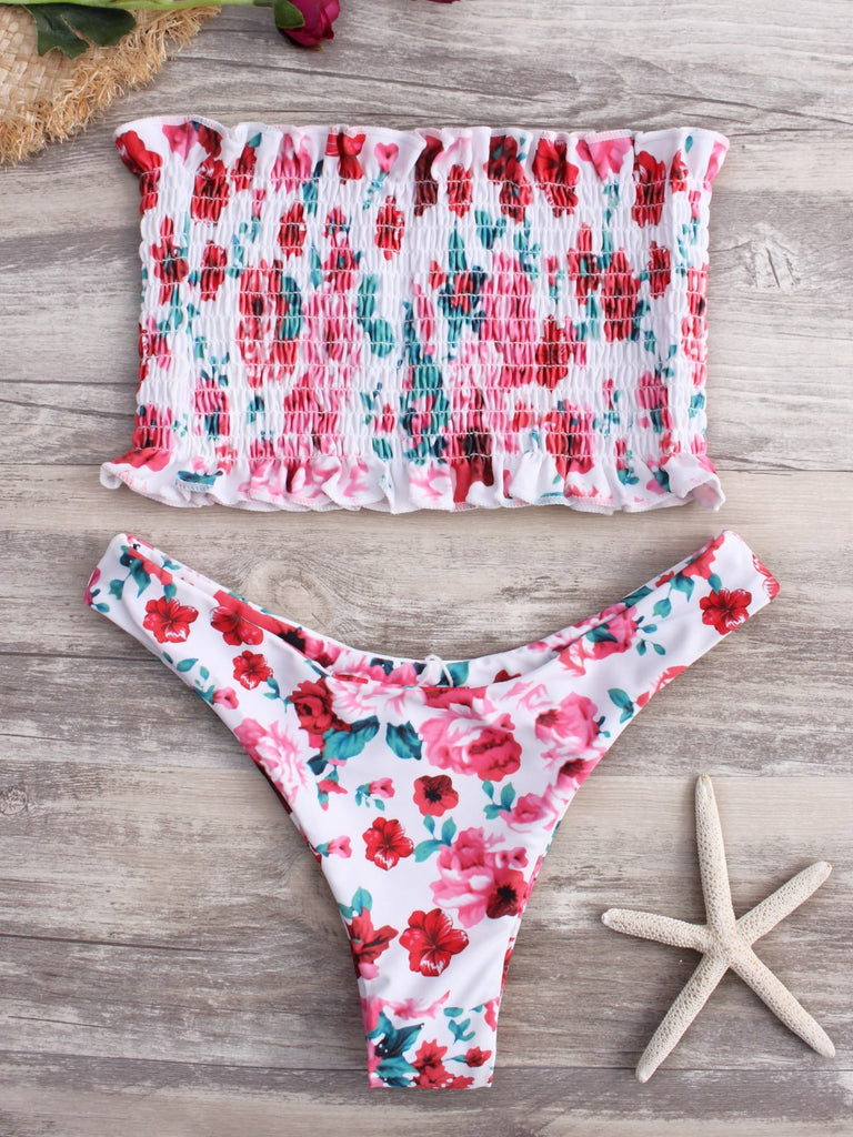 Pink Strapless Sleeveless Bikinis
