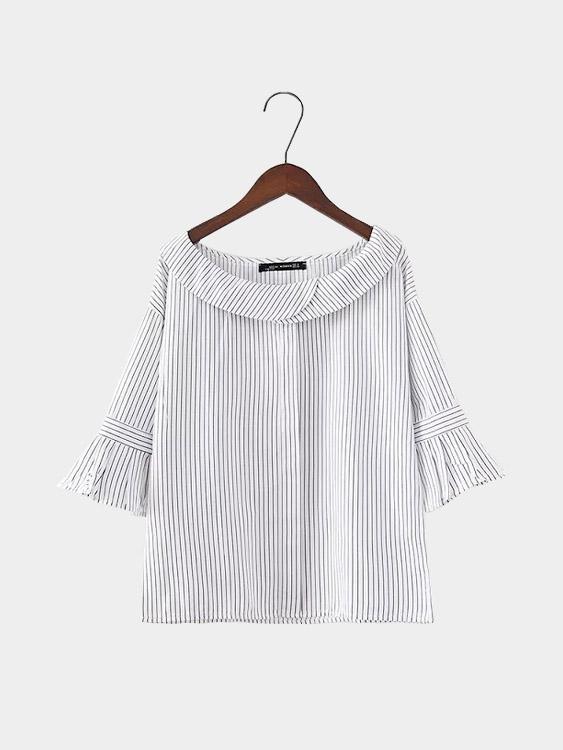 Striped Boat Neck Bell Sleeve Top