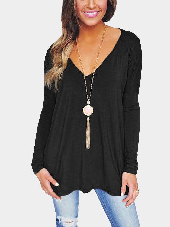 Causal V-Neck Long Sleeves T-Shirt