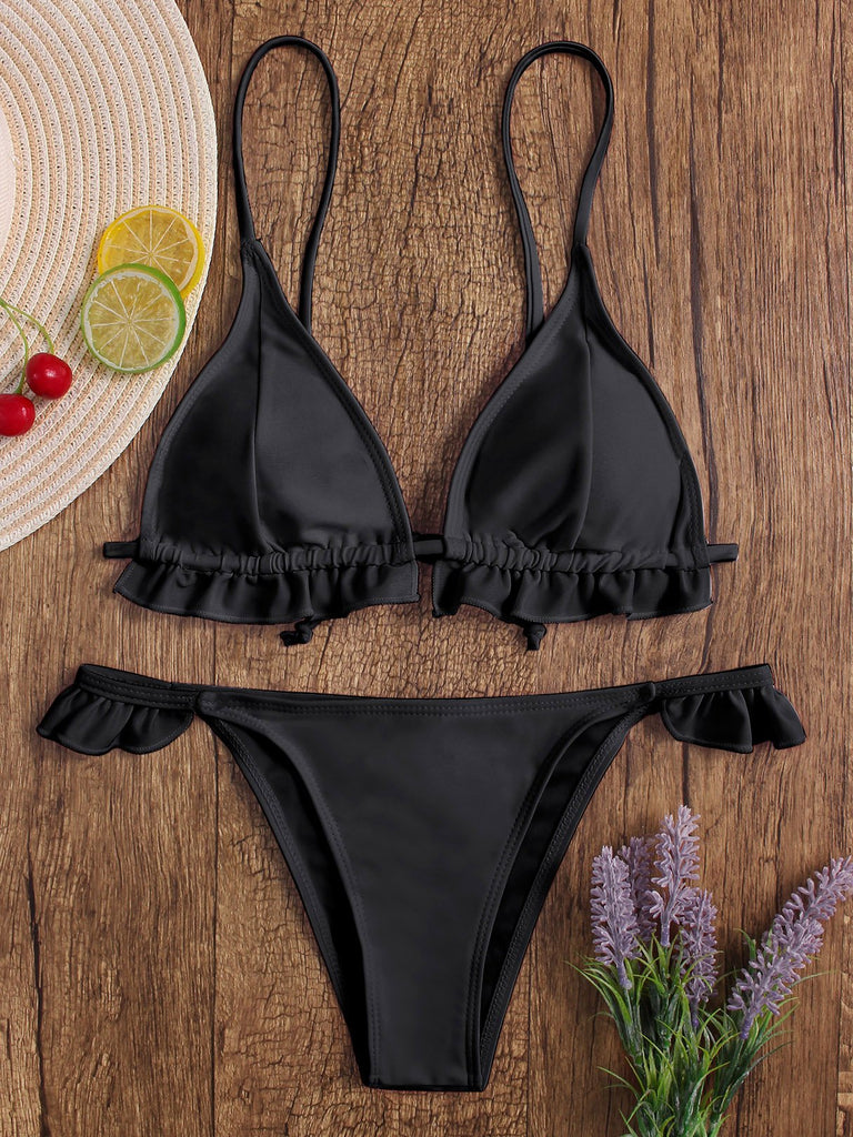 Black Sleeveless Two Piece Bikinis